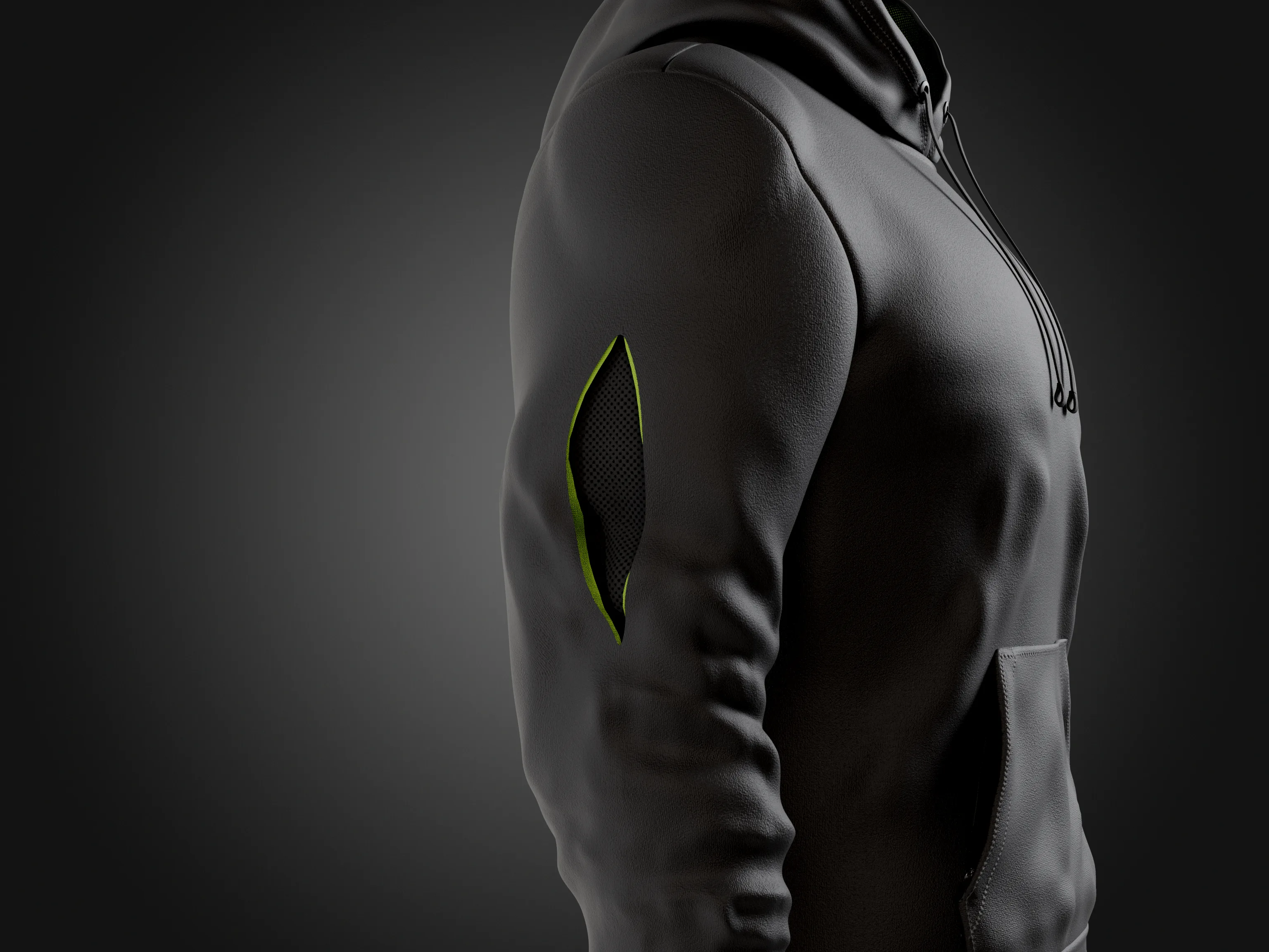 Close 3D view of the upper sleeve detail in its open position