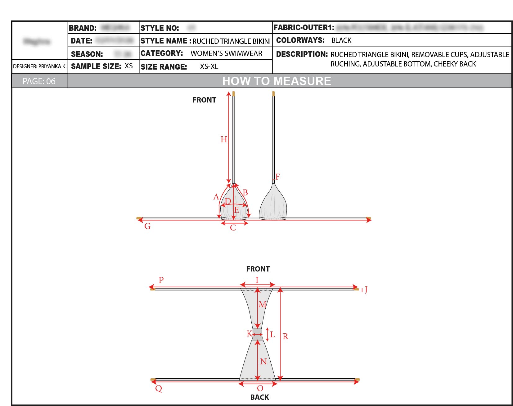 How-to-measure guide for the bikini top and bottom